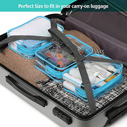 PACKISM Clear Cosmetic Bag, TSA Approved Clear Makeup Bag Travel Toiletry Bag, Beauty Quart Size Bag, 3 Pack, Black White Blue - color: White Black Blue, size: Medium Set (Standard)
