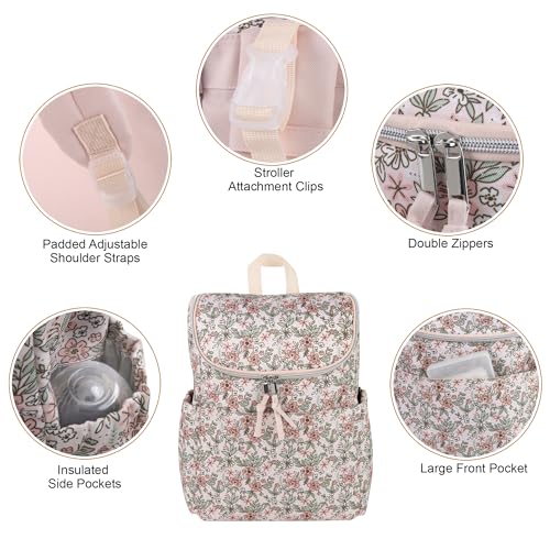 Multi-Function Floral Diaper Backpack and Travel Nappy Baby Bag with Changing Pad and Stroller Straps (Freshly Floral) - color: Freshly Floral
