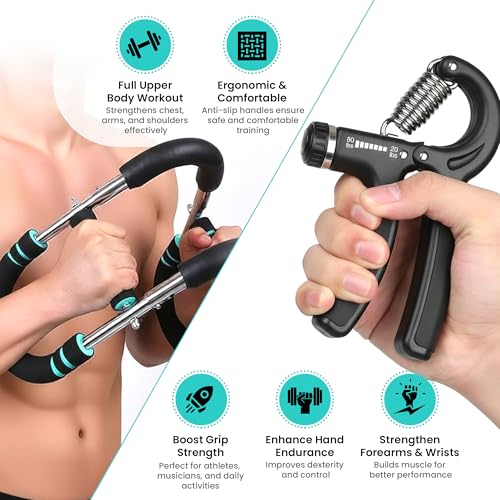 Arm Twister & Hand Grip Strengthener, Adjustable 30-80LB Chest and Arm Trainer with 10-60KG Grip Resistance for Forearm, Wrist, Chest & Upper Body Strength Training