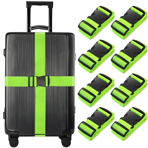 BILIONE 8 Pcs Luggage Straps, 79" Long Belts Keep Suitcase Secure While Traveling, TSA Approved Add a Bag Premium Accessory for Travel Bag Closure (8 Pcs Green) - color: Green, size: 8Pcs