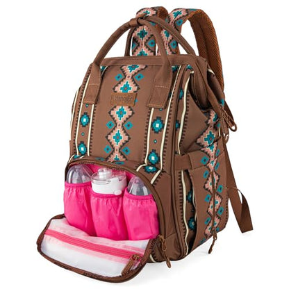 Montana West Wrangler Callie Diaper Bag Backpack with Stroller Straps Multifunction Baby Travel Bag WG2204-9110DBR - color: Dark Brown