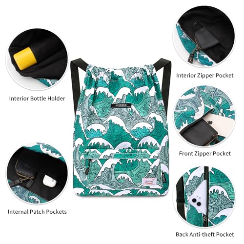 Peicees Waterproof Drawstring Sport Bag Lightweight Sackpack Backpack for Men and Women - color: X_sea Wave
