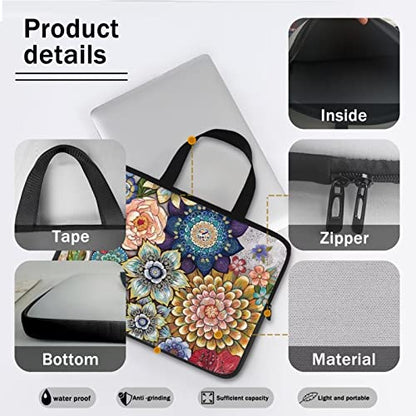 10 Inch Boho Flowers Laptop Sleeve for Women Girl, Slim Water Resistant Computer Carrying Case with Handle, Durable Protective Laptop Tote Bag Cover Compatible with Tablet/Notebook/Reader - color: Boho Flowers, size: 10 Inch