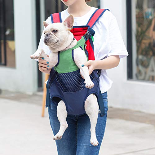 Lifeunion Legs Out Dog Carrier Backpack Hands-Free Adjustable Pet Travel Carrier for Small Medium Dogs Cats Motorcycle Hiking Walking (Green+Blue) - color: Green+Blue
