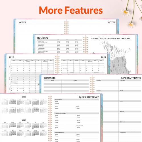 SUNEE Academic Planner 2026-2027 – Weekly & Monthly Planner, July 2026 to June 2027, 8.5"x11", Thick Paper, Tabs, Pockets, Bookmark, Spiral-Bound, Student Teacher Organizer, Marble - color: Pink Marble