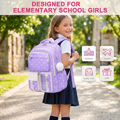 3PCS Kids Backpack Set, School Backpack with Lunch Bag & Pencil Case, Lightweight Waterproof Bookbag for Kids (Purple Heart) - color: Purple Heart