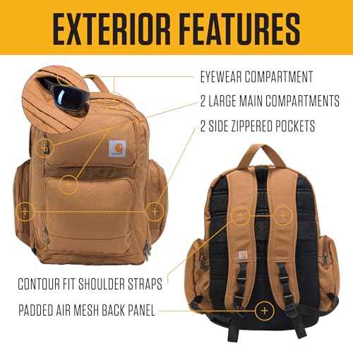 Carhartt 35L Triple-Compartment Backpack, Durable Pack with Laptop Sleeve and Duravax Abrasion Resistant Base, Carhartt Brown - color: Carhartt Brown