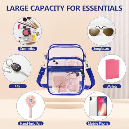 Blvornl Clear Crossbody Bag with Adjustable Shoulder Strap, Stadium Approved PVC Purse Bag, Messenger Bag - color: Blue, size: Small