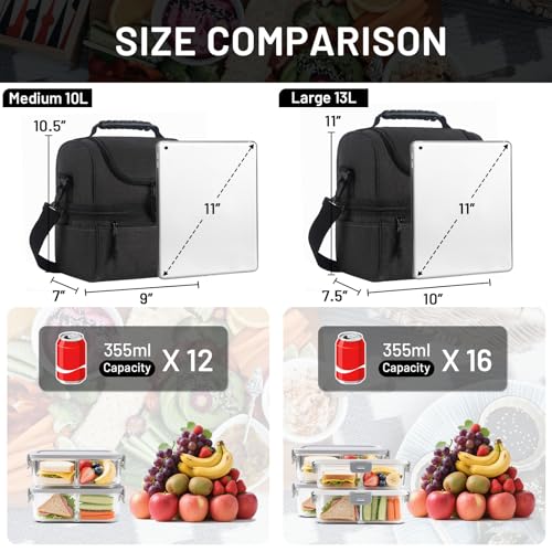 MIER Adult Lunch Box Insulated Lunch Bag Large Cooler Tote Bag for Men, Women, Double Deck Cooler (Dark Grey, Large) - color: Dark Gray, size: Large