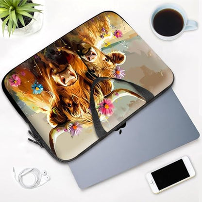 14 15 15.4 15.6 inch Laptop Handle Bag Computer Bag, Pouch Holder Notebook Sleeve Cover Soft Case Compatible for Dell,Lenovo,Toshiba HP, Asus Notebook-Art Highland Cow - color: Art Highland Cow