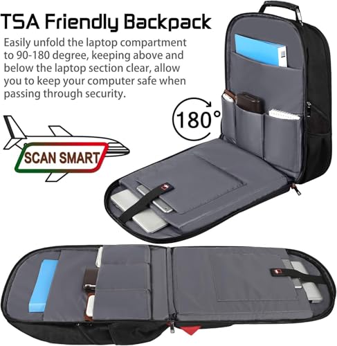 18.4 Inch Laptops Backpack, 55-60L Extra Large Travel Laptop Backpack, TSA Friendly Flight Approved and RFID Anti-Theft Pocket, Water Resistant Suiltable for Large Gaming Laptop - color: Black-red, size: 18inch(21.5*16.3*9.9")