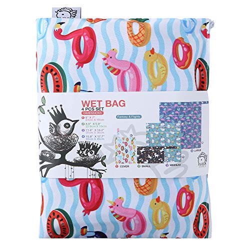 Waterproof and Reusable Wet Bag Diaper Stroller Water Resistant Swimsuit Travel Toiletries Yoga Gym Washable Carrier Small Medium Large Flamingo 4 Pack - color: Fantasy