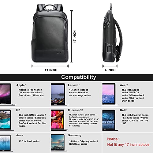 BOPai Unisex Slim Genuine Leather Laptop Backpack Men for 15-15.6 inch Business Smart Professional Lightweight Backpack with USB Charging Office Commuter Computer Rucksack Executive Anti Theft Black - color: Black4, size: 15.6 inch
