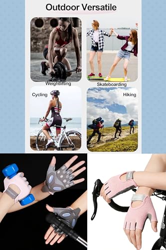 Fingerless Cycling Gloves Women Men Anti-Slip Shockproof Mesh Lightweight Workout Gloves Gym Exercise Fitness Rowing - color: Pink, size: Large