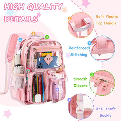 PIG PIG GIRL Clear Backpack for School,Heavy Duty PVC Transparent Bookbag for Girls Stadium Approved See Through Backpack - color: 3-pink