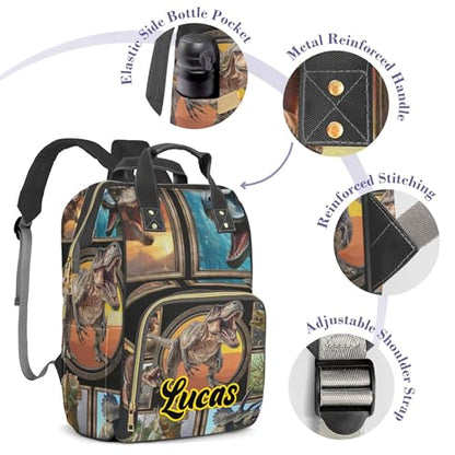 Customizable Large Capacity Diaper Bag Personalized Name, Black Color Dino Waterproof Multi-Function Mommy Bag with Thermal Pockets for Boys，Dinosaur - color: Dinosaur