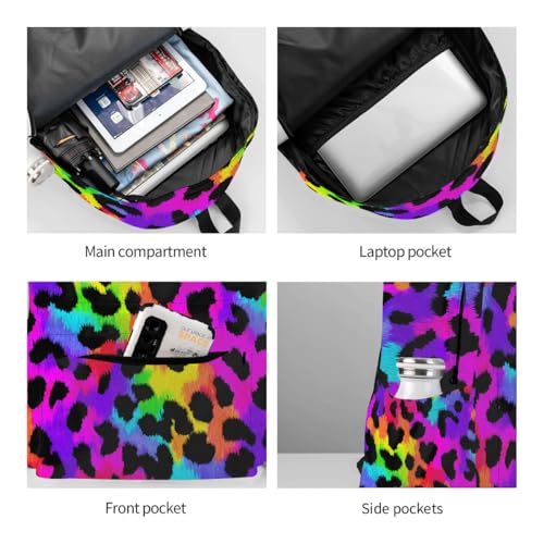 cfpolar 17 Inch Backpack Rainbow Leopard Animal Laptop Bag Shoulder Bag School Bookbag Casual Daypack For Boys Girls,A-14 - color: D-14