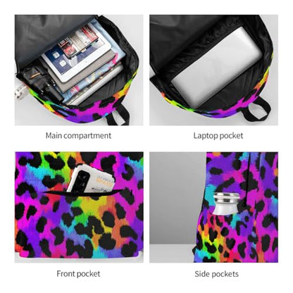 cfpolar 17 Inch Backpack Rainbow Leopard Animal Laptop Bag Shoulder Bag School Bookbag Casual Daypack For Boys Girls,A-14 - color: D-14
