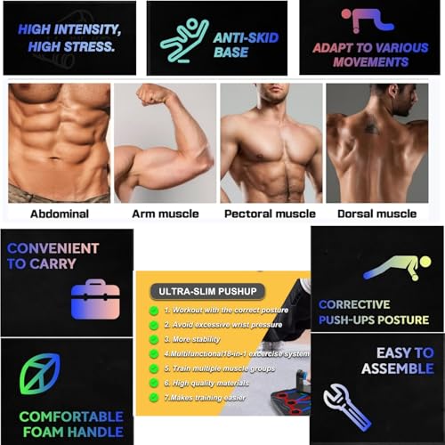 Home Workout Equipment Multi-Functional Pushup Stands System Fitness Floor Chest Muscle Exercise Professional Equipment Burn Fat Strength Training Arm Men & Women Weights
