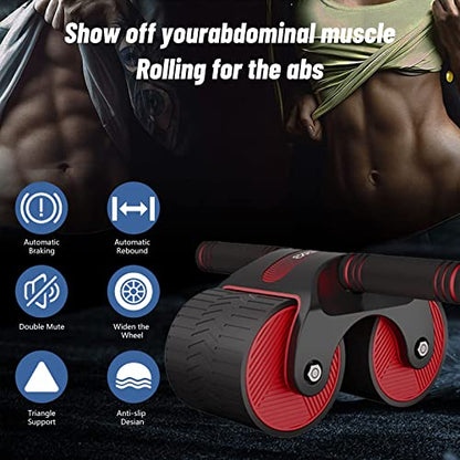 Auto Rebound Exercise Roller Wheels - Ab Roller Fitness Equipment for Core Strength Training Home Gym Fitness Equipment with Knee Mat AB Core Workout for Home Gym Beginners