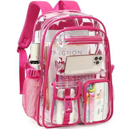 abshoo Large Clear Backpack For Girls Women School Bookbag Heavy Duty Transparent Backpacks (Hot Pink) - color: Hot Pink