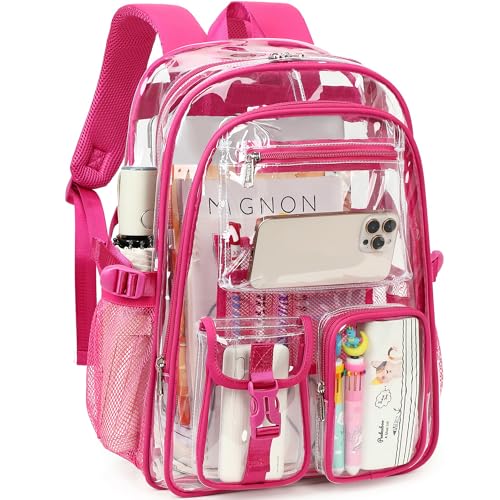 abshoo Large Clear Backpack For Girls Women School Bookbag Heavy Duty Transparent Backpacks (Hot Pink) - color: Hot Pink