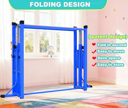 Marfula Gymnastic Bar For Kid and Teenage of 3-25, 5Ft/8 FT Base Length 4Ft Width 5Ft Adjust Height, Gymnastic Kip Bar For Gymnast, Gymnastic Training Equipment For Professional Training Home Club Use - color: Blue (Bar with Mat - 8 Ft Base)