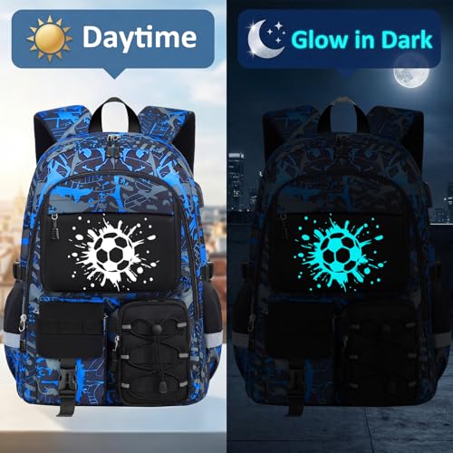 School Backpack for Boys - 4pcs Gamer Boys Backpack with Lunch Box Set for Kids Teens Elementary Middle High School,18″ Large Capacity Students Bookbag with Usb Charging Port & Key-chain - color: Soccer-set