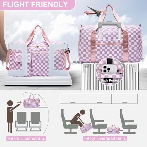 Small Gym Bag for Women, Travel Duffle Bag Carry On Weekender Bag with Shoe Compartment - color: 39#pink Checkered, style: Gym Bag&toiletry Bag