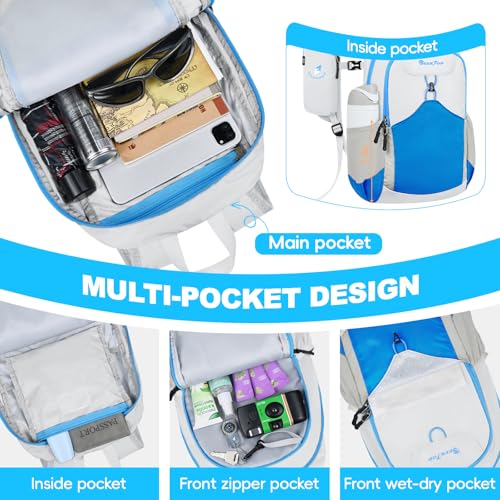 Seektop 15L Small Lightweight Hiking Backpack for Men Women Foldable Packable UltraLight Daypack for Travel Daily Outdoor - color: Blue White
