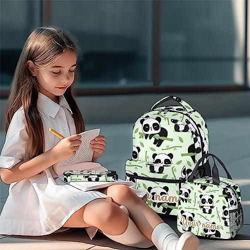 Personalized Panda Backpack with Lunch Box And Pencil Case, 16 Inch Panda Theme Bookbag with Adjustable Straps, Durable, Lightweight, Large Capacity, School Backpack for Girls Women - color: Panda3-3