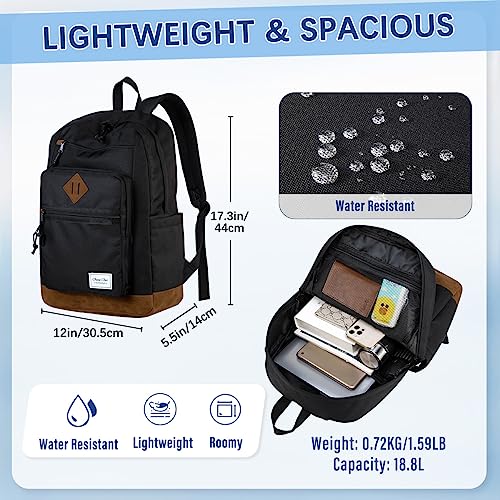 Chase Chic School Backpack for Men Women,Water Resistant Bookbag/Schoolbag/Daypack for Teen Boys Girls High School,College,Work,Travel Black - color: Black