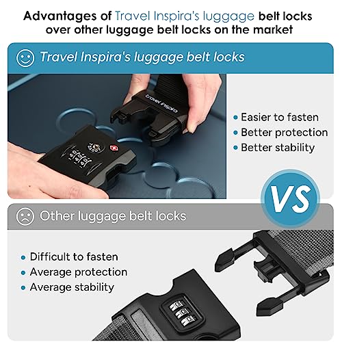 Travel Inspira Luggage Straps with TSA Approved Lock, Heavy-Duty Adjustable Suitcase Belt for 20-28 Inch Travel Suitcase, Durable Nylon Anti-Theft Protection, Black - color: Black