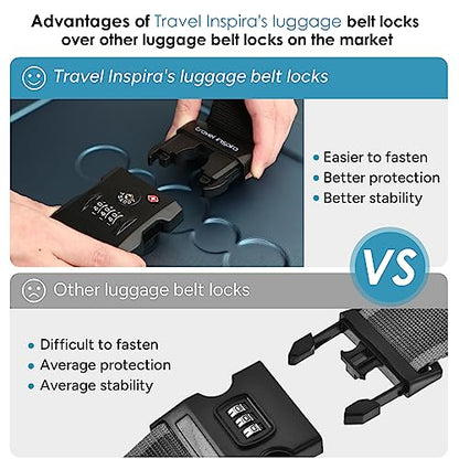 Travel Inspira Luggage Straps with TSA Approved Lock, Heavy-Duty Adjustable Suitcase Belt for 20-28 Inch Travel Suitcase, Durable Nylon Anti-Theft Protection, Black - color: Black