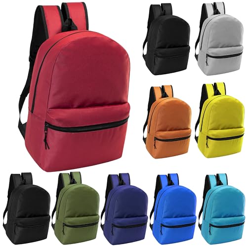 Moda West 17" School Backpacks for Kids - Backpacks in Bulk for Elementary, Middle, and High School Students, 10 Pack - color: Assortment B