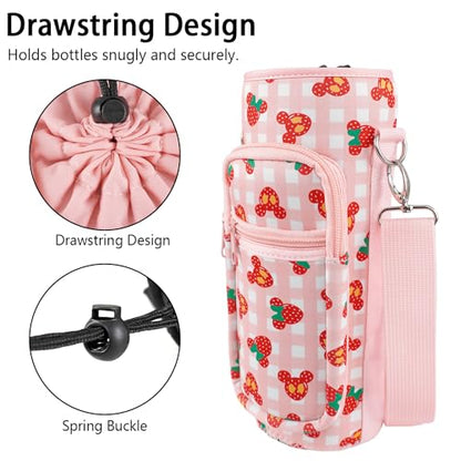 Water Bottle Carrier Bag 25oz/32oz Water Bottle Pouch Holder Adjustable Shoulder Strap Neoprene Water Bottle Sling Bag with Phone Pocket Insulated Tumbler Accessories for Walking - color: Pink
