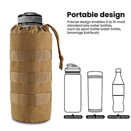 FRTKK Tactical MOLLE Water Bottle Pouch with Drawstring Open Top & Mesh Bottom, Military Water Bottle Holder Bag Sports Travel Hydration Carrier - color: Tan