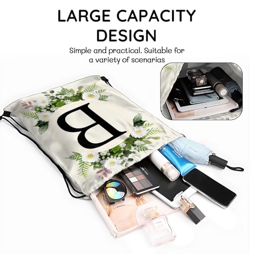 Initial Letter Drawstring Backpack String Sports Gym Bags Waterproof Sackpack Cute for Men Women Beach (13"×17") (Letter-B) - color: Letter-b