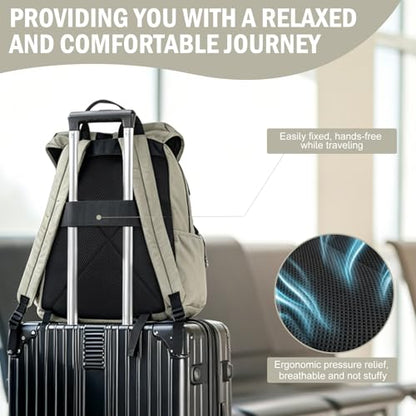 Khaki Travel Backpack Laptop Backpack For Women Carry On Backpack Waterproof Backpack Anti Theft Flight Approved Business Commute - color: Brown