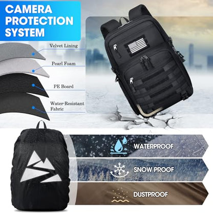 SDYSM Camera Backpack Bag Professional for DSLR/SLR Mirrorless Camera Waterproof 15.6 inch Tactical Camera Bags for Photographers with Rain Cover, Tripod Holder, Small Bag Photography Backpack Case - color: Black