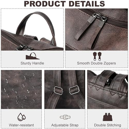 Dora & Liz Backpack Purse for Women, Pu Leather Designer Travel Backpack, Fashion Work Ladies Shoulder Bag Handbag - color: Coffee 3p