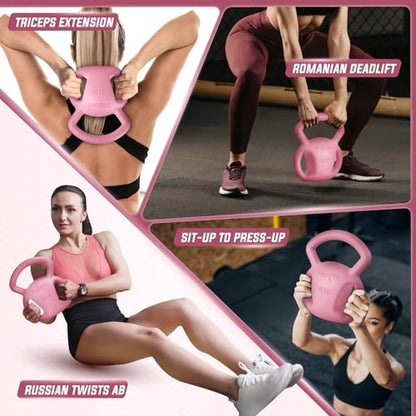 Yes4All Kettlebell, Strength Training Kettlebells for Women, Wide Multi-grip Textured Handle for Home Gym Exercises & Full Body Workout, Single 5–25 lb & Set of 10-15 lb - color: B. 10LB - Pink, style: A. Single