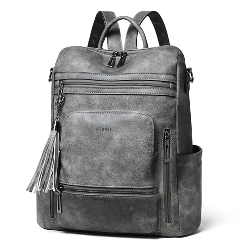 Shrrie Vegan Leather Laptop Backpack for Women 15.6 inch Work Backpack Fashion Travel Backpack Purse for Travel College Work - color: 1 Two-toned Deep Gray