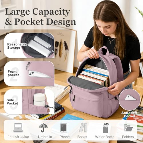 Middle School Backpack For Men Women Simple Backpack For College Students Aesthetic High School Bag Waterproof Bookbag For Teens Girls Boys（Green） - color: A5-purple