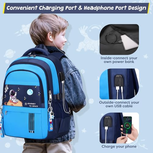 ACESAK Backpack for Boys - Boy Backpack Schoolbag for Boys Kids Teens Girls Elementary Middle School Bags, Waterproof Lightweight Kids Bookbag Backpacks Casual Daypack with Lunch Bag Set - color: Dark Blue