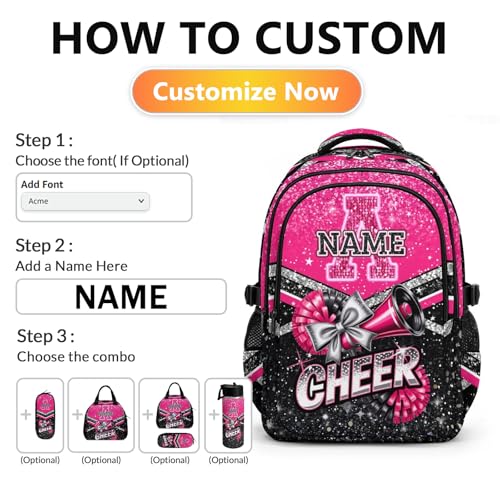 Personalized Cheer Backpack Custom Initial Backpacks, 17 Inch Glitter Cheerleading Bookbag - color: Pink Black