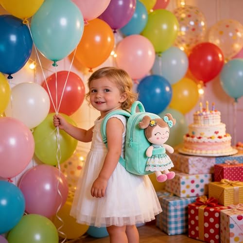 Gloveleya Kids Backpacks Girls Backpack Plush Bags with Soft Baby Doll Green 9" | with Soft Baby Doll - color: A015 Spring Girl Green & Doll, size: 9 inches