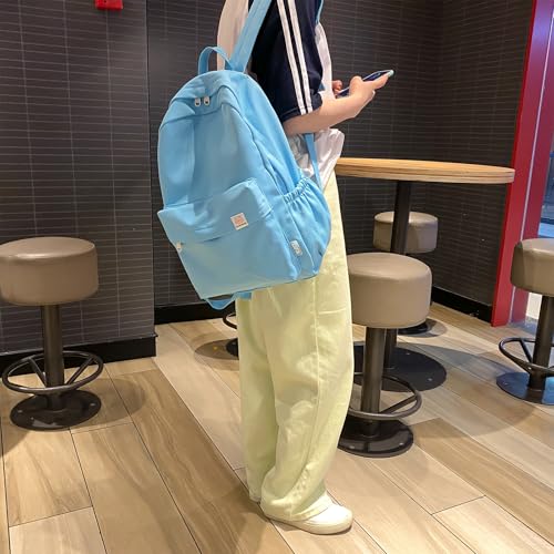 Cute Aesthetic Backpack Y2K Simple Solid Color Kawaii Backpacks Travel Laptop Backpack (Blue) - color: Blue