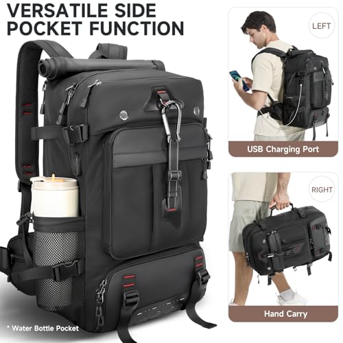 SWICKY Travel Backpack for Men, 50L Carry On Flight Approved Convertible Duffle Bag with Shoe Compartment, 17 inch Laptop Backpack Luggage Bag with USB Charging Port for Weekender Camping Hiking
