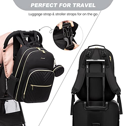 LOVEVOOK Diaper Bag Backpack with 2 Cubes, Quilted Baby Bag with Changing Pad & Pacifier Holder, Waterproof Travel Diaper Bags for Baby Boys Girls, Stylish and Large Capacity,5PCS Set, Black - color: Black-5pcs Set